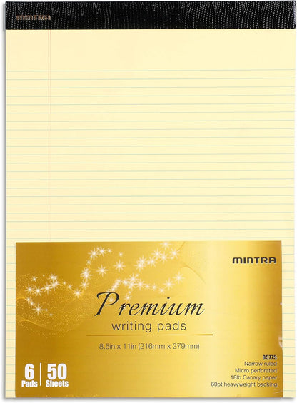 Mintra Office Legal Pads - ((PREMIUM CANARY 6pk, 8.5in x 11in, NARROW RULED))