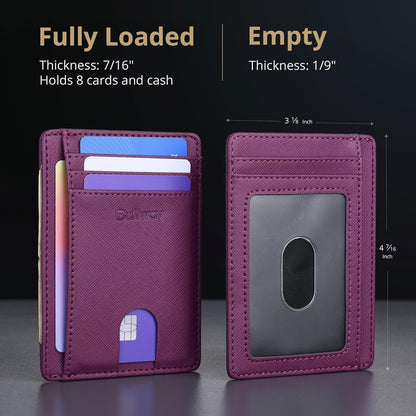 Buffway Slim Minimalist Front Pocket RFID Blocking Leather Wallets for Men and Women - Cross Purple
