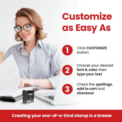 Promot Self Inking Stamp - Large Custom Stamp for Name, Address, Office, or Business Use - Up to 5-Line Personalized Rubber Stamp - Customizable Font & Ink Color - Personalized Name Stamp