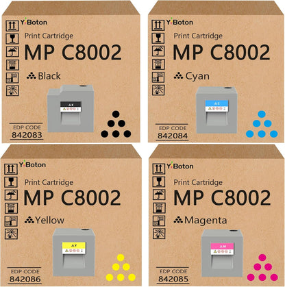 High Yield MPC8002 MPC6502 Toner Cartridge Black Cyan Magenta Yellow 842083 8422084 842085 842086 Toner Replacement for Ricoh Savin Lanier MP C6502 MP C8002 Printer