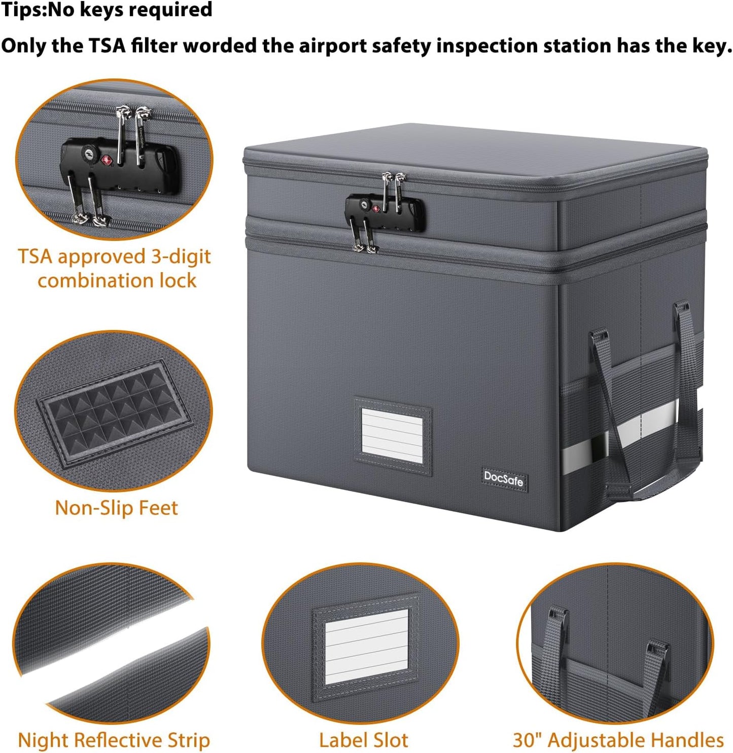 DocSafe File Box with Lock,Multi-Layer Fireproof Document Box Collapsible File Storage Organizer with Pockets/Handle,Large Portable Home Office Filing Box for Hanging Letter/Legal Size Folders,Gray