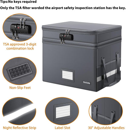 DocSafe File Box with Lock,Multi-Layer Fireproof Document Box Collapsible File Storage Organizer with Pockets/Handle,Large Portable Home Office Filing Box for Hanging Letter/Legal Size Folders,Gray