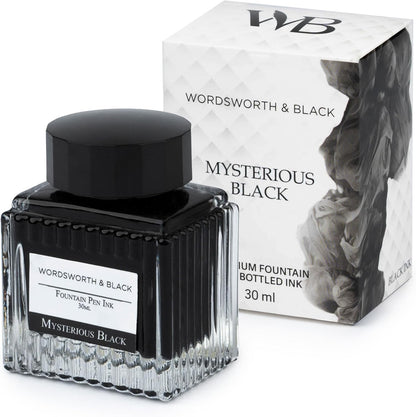 Wordsworth and Black Fountain Pen Ink Bottle (30 ml) Premium Luxury Edition, [Mysterious Black] Fountain Pens Bottled Ink; Classic Designed Bottle Smooth Flow 30 ml