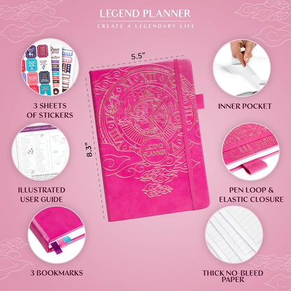Legend Planner – Weekly & Monthly Life Planner to Hit Your Goals & Live Happier. Organizer Notebook & Productivity Journal. A5 (Hot Pink)