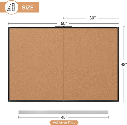 Board2by Extra Large Cork Bulletin Board 60" X 48", Foldable Notice Pin Board for Wall, Black Aluminum Framed 5'x4' Corkboard, Wall Mounted Noticeboard with 36 Push Pins for School, Home & Office