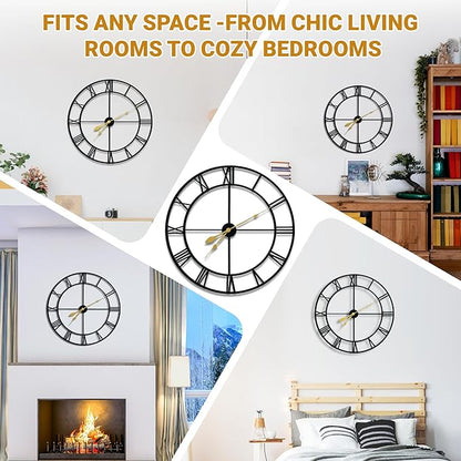 36inch/91cm Large Wall Clocks for Living Room Decor,Wall Clocks Battery Operated,Metal,Decorative,Analog,Silent, Non Ticking,Extra Large Wall Clock (Iron Roman Numerals, 36 inches)