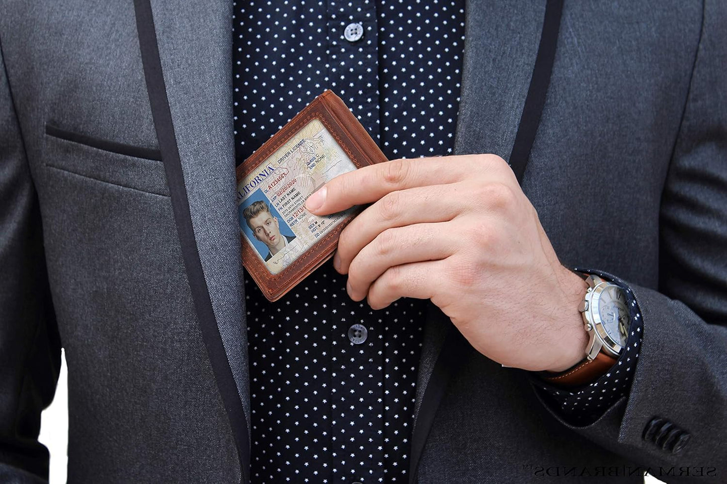 SERMAN BRANDS RFID Blocking Slim Bifold Genuine Leather Minimalist Front Pocket Wallets for Men with Money Clip Thin Gift