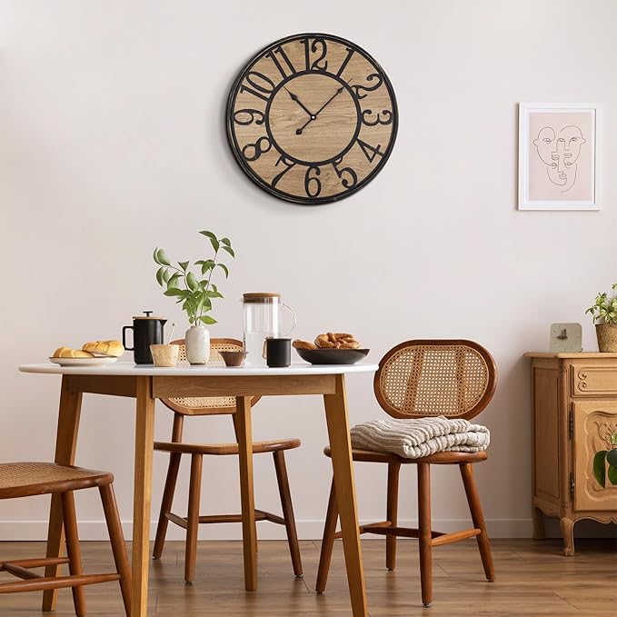 Maxstar Large Wall Clock Silent Bronze Rustic Farmhouse Metal & Wood with Arabic Numeral, Battery Operated Wall Clocks Decorative for Living Room Bedroom Office Home Decor 20inch