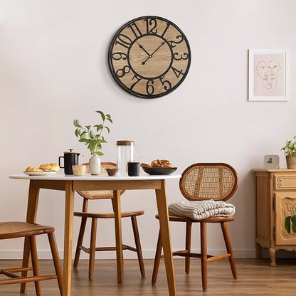 Maxstar Large Wall Clock Silent Bronze Rustic Farmhouse Metal & Wood with Arabic Numeral, Battery Operated Wall Clocks Decorative for Living Room Bedroom Office Home Decor 20inch