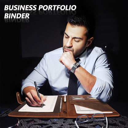 Full Grain Leather Portfolio with Magnetic Closure, Professional Business Padfolio Organizer for Men Women, A4 Document Folder, Card Slots, Pen Loop, 10x13", Luxury Gift Set