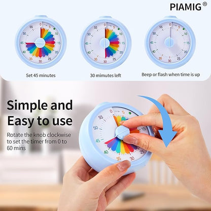 Visual Timer, 60-Minute Countdown Timer for Kids and Adults with Adjustable Volume, Rainbow Design Time Management Tools with Silent Operation, Suitable for Classroom, Office and Home (Blue)