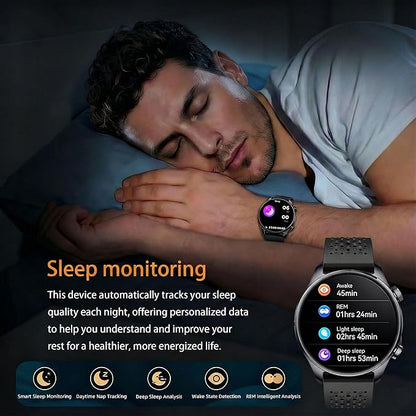 Smartwatch for Men & Women, 1.43" AMOLED Fitness Tracker GPS, Bluetooth Call, Heart Rate, Blood Oxygen (SpO2), Sleep Monitor, 100+ Sports Modes, iPhone & Android - Black