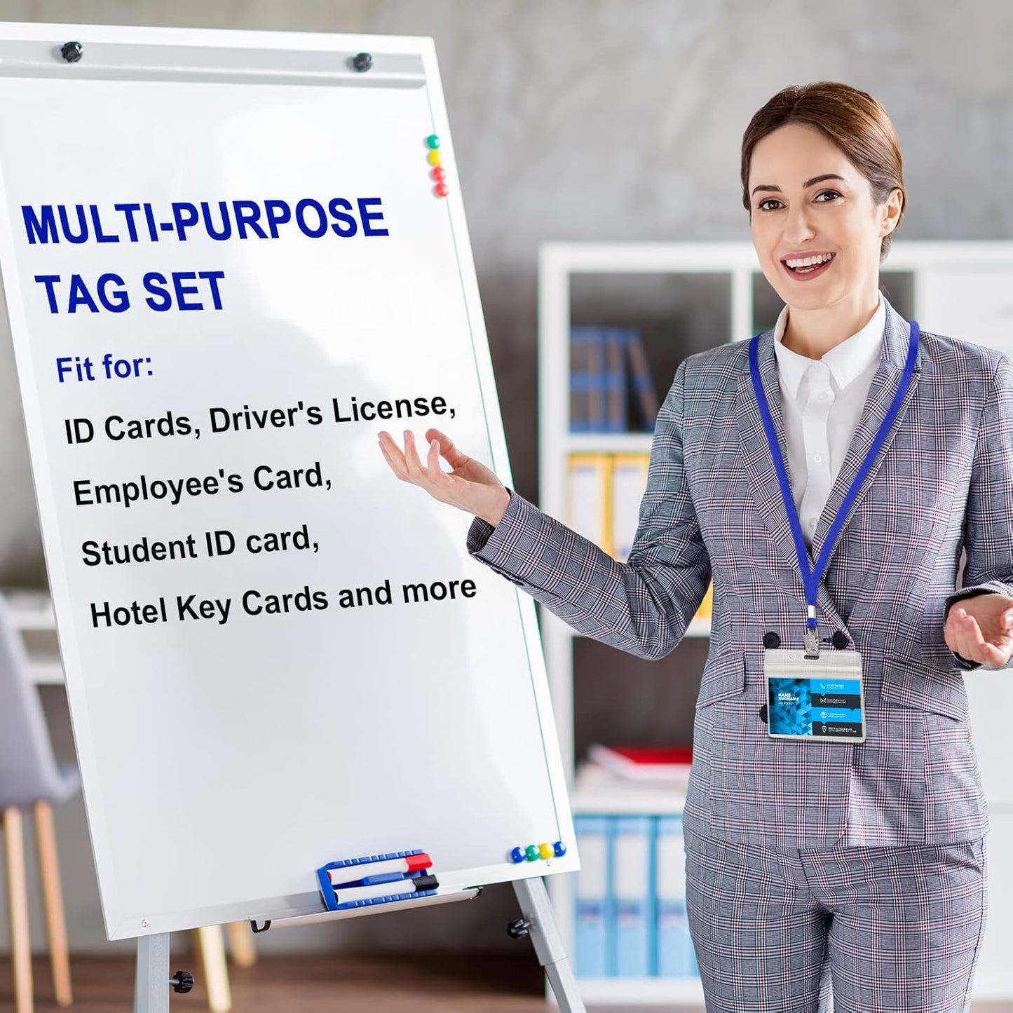 Marspark 50 Sets Clear Name Tags with Lanyard, Lanyards for ID Badges Reusable Strap with ID Holder Plastic Name Badges for Adults Business School Church Conference (Blue)