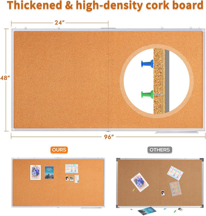 maxtek Large Cork Board 96 x 48 in, Bulletin Board for Walls, 8'x 4' Extra Aluminum Framed Corkboard, Foldable Wall Mounted Back to School Pin Memo Notice Cork Board for Office, Home Wall Display