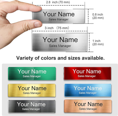 Magnetic Name Tags | Personalized Engraved Metal Identification Badges with Pin or Adhesive Backing | Custom ID Tags | 2.8"x0.8"