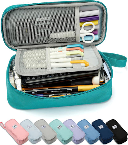 Pencil Case Pouch Box Bag School Supplies Girls Boys Kids, Cute Preppy Stuff Large Big Capacity Aesthetic Pen Organizer, Back to College Stationary, Teal, Classic Stlye, 1800ml