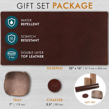 Elizo Leather Desk Mat Desk Pad Blotter Set - Real Full-Grain Leather (32x16) 2-Layer Genuine Desk Cover Protector & Large Mouse Pad | Computer Keyboard Desk Accessories for Office & Home