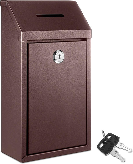 Metal Donation Cash Box Collection Safe Suggestion Box with Lock Wall Mounted Mailbox Delivery Ballot Container for Home Office Outdoor Door