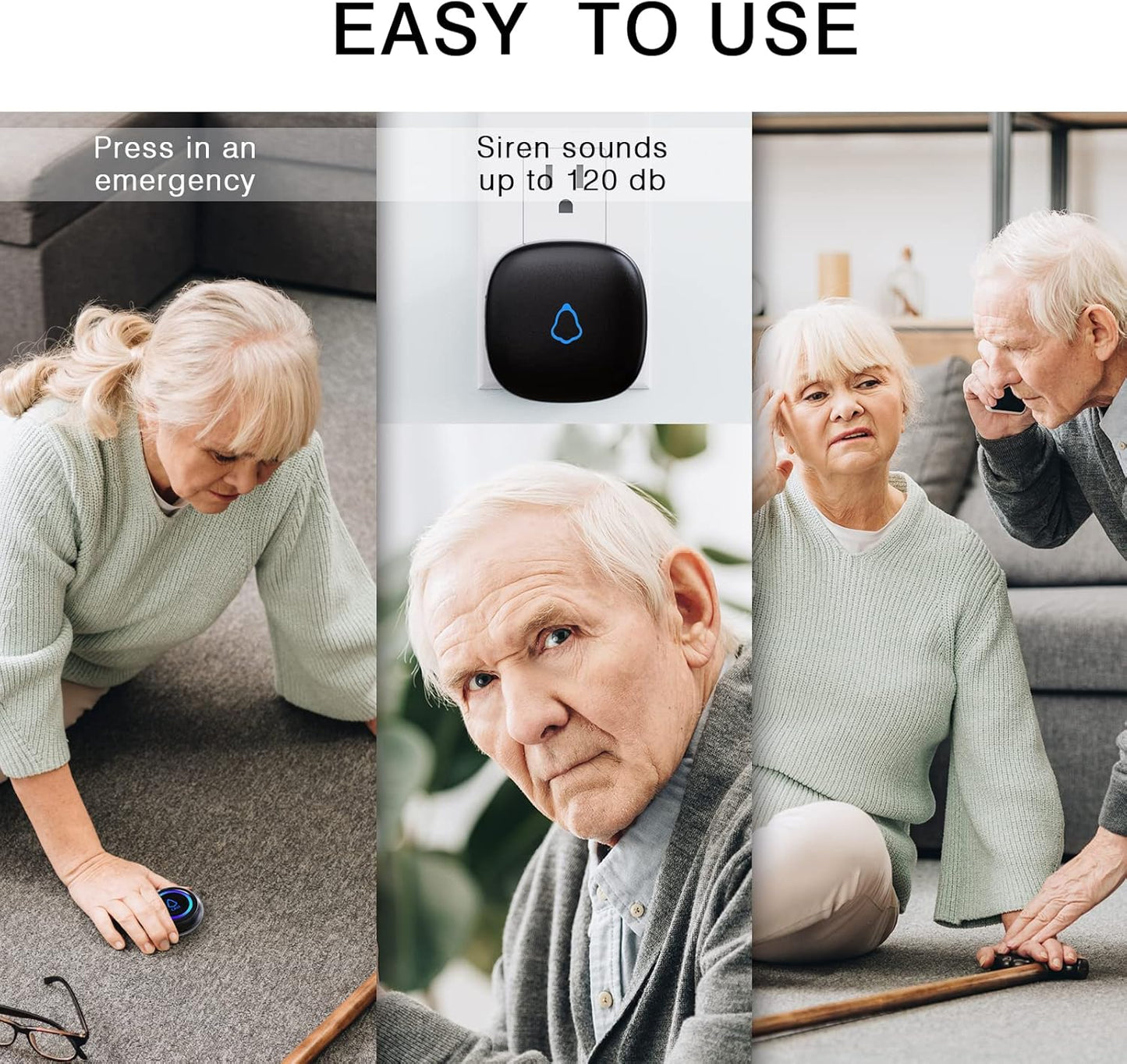 Caregiver Pager, Wireless Call Button for Seniors/Elderly at Home, 2 SOS Buttons + 1 Receiver Medical Life Alert System, Emergency Panic Call Bell, Nurse Calling & Patient Assistance Alarm