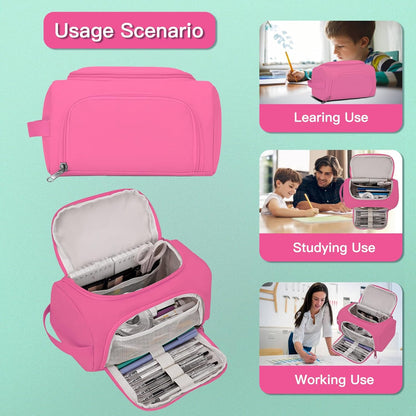 Hsmihair Large Pencil Pouch,Pencil Case Aesthetic,Zipper Pencil Box for Girls Back to School Supplies Emergency Bag Makeup Bag (Deep Pink)