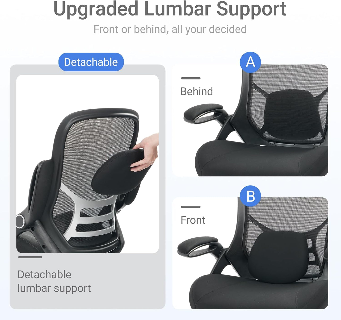 HYLONE Big and Tall 400lbs Heavy Duty Office Chair, 5" Thickened Seat Ergonomic Desk Chair with Adjustable Armrests, Home Office Computer Chairs for Long Hours Mesh Executive Chair(Black)