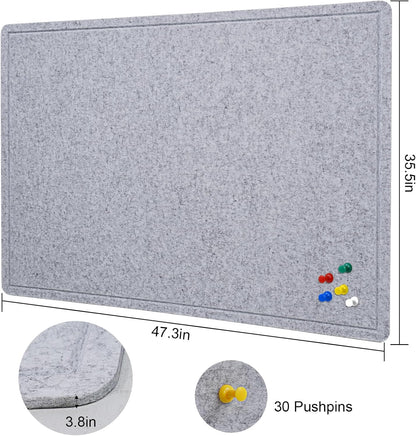 Large Bulletin Board - 48 X 36 inches Decorative Felt Pin Board - 4' x 3' Cork Board Alternative for Wall - Foldable Photo Board Self-Adhesive Vision Board Prayer Board with 30 Pushpins - Silver Gray