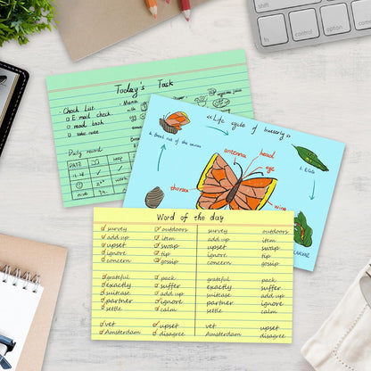 Chell 200 Count Index Cards 4x6 Inch Heavyweight, Ruled Front and Blank Back, 65 lb. Cover Weight, Pastel Colors