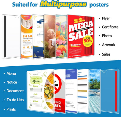 20 Pack Wall Sign Holder 8.5x11 Magnetic Plastic Sign Holder with Magnetic and Adhesive Tapes, Adhesive Clear Display Sign Frame for Fridge, Metal, Wall, Door, Document Protectors Holders