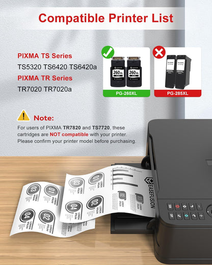 260XL Replacement for Canon 260XL PG-260 Black Ink Cartridges 260 PG260 Compatible with Canon Pixma TS6420a TS6420 TR7020a TS5300 TS5320 TR7020 Printer Ink Cartridges (2 Black)