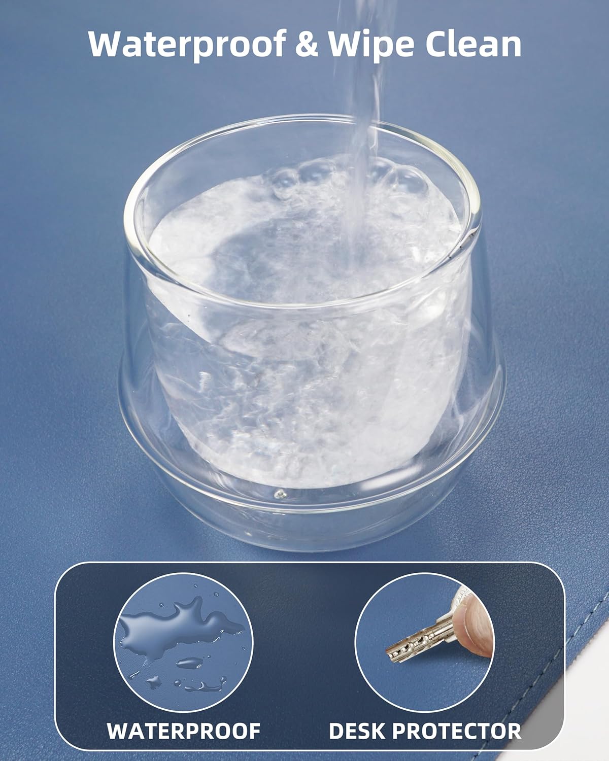 Desk Pad Mat - Leather Desk Pad Protector for Office and Home - Desk Organization and Accessories - Ideal for Large Mouse Pad and Desk Mats on Top of Desks(Grey Blue,35.4" x 17")