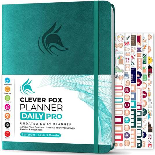 Clever Fox Planner Daily PRO - 8.5 x 11" A4 Size Daily Life Planner and Gratitude Journal to Increase Productivity, Time Management and Hit Your Goals - Undated - Lasts 3 Months (Turquoise)