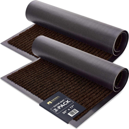 Sierra Concepts Front Door Mat Welcome Floor Mats - Entryway Indoor Outdoor Entrance Doormat, Patio, Porch, Muddy Shoe, Inside Outside Low Profile, 30x17 inches, 2-Pack Dark Brown