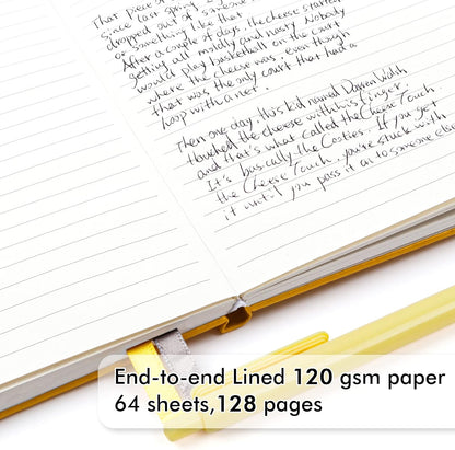 feela 5 Pack Journal Notebook Bulk for School, Hardcover Business Notebooks Classic Ruled Lined Journals with Pen Holder for Work Note Taking, with 5 Black Pens, 120 GSM, 5.1”x8.3”, A5, Yellow