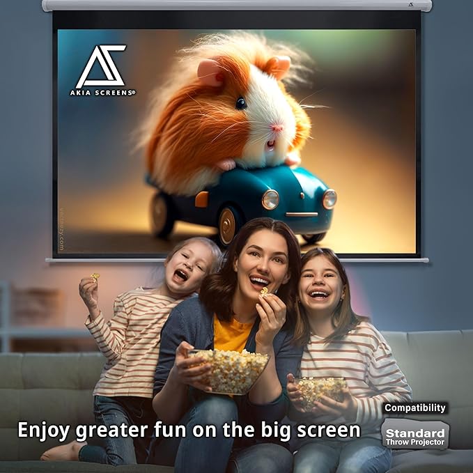 Akia Screens Retractable Projector Screen Pull Down 110 inch 4:3 8K 4K HD 3D White Projection Screen Manual B for Movie Home Theater Office Indoor Ceiling Wall Mount, AK-M110V1