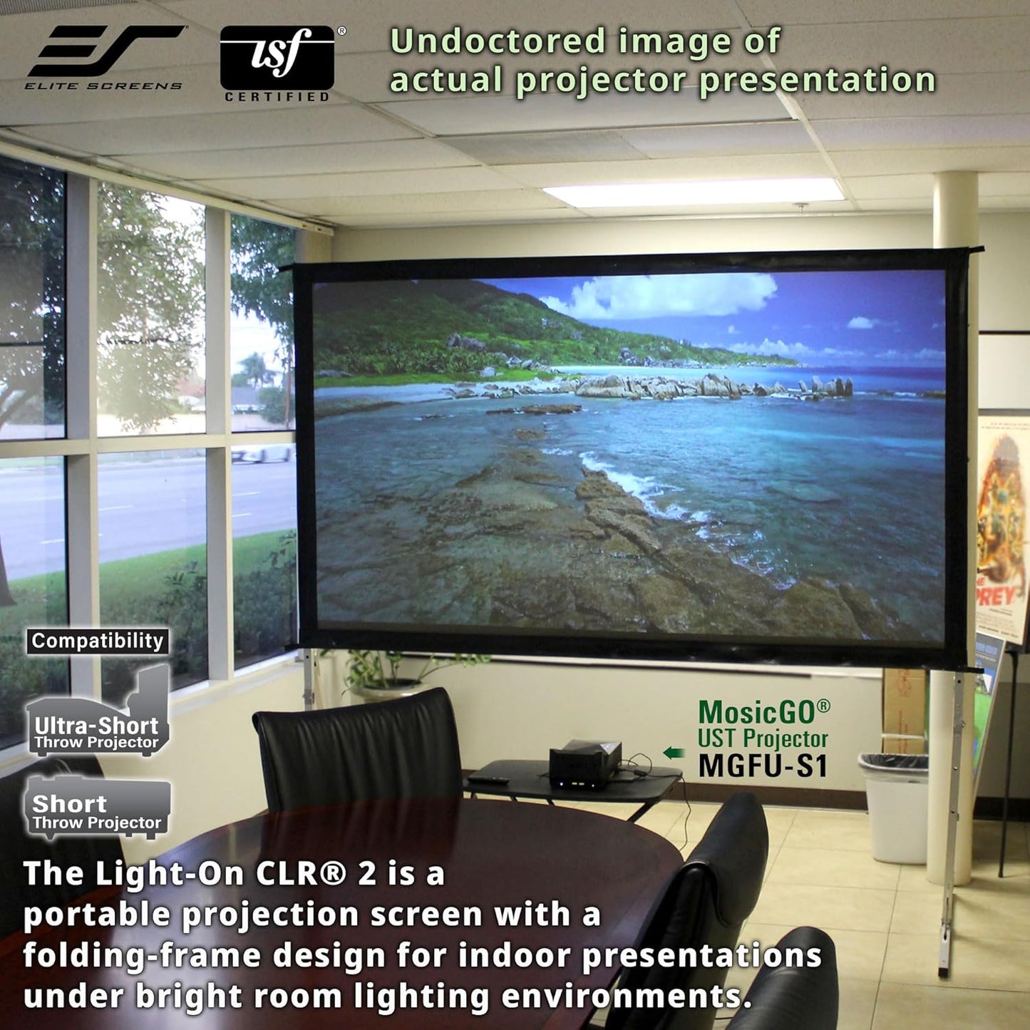 Elite Screens 123-Inch Portable CLR and ALR Projector Screen with Stand, Indoor/Outdoor Use, Height Adjustable, Ambient Light Rejecting Screen for Short/Ultra Short Throw Projectors, LPS123H-CLR2