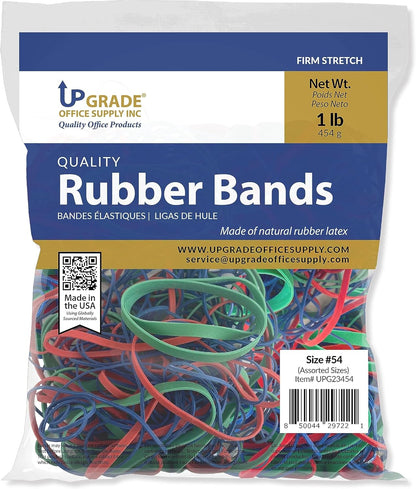 Upgrade Office Supply UPG23454 Rubber Bands, Assorted Size and Color, 1 lb Bag, USA