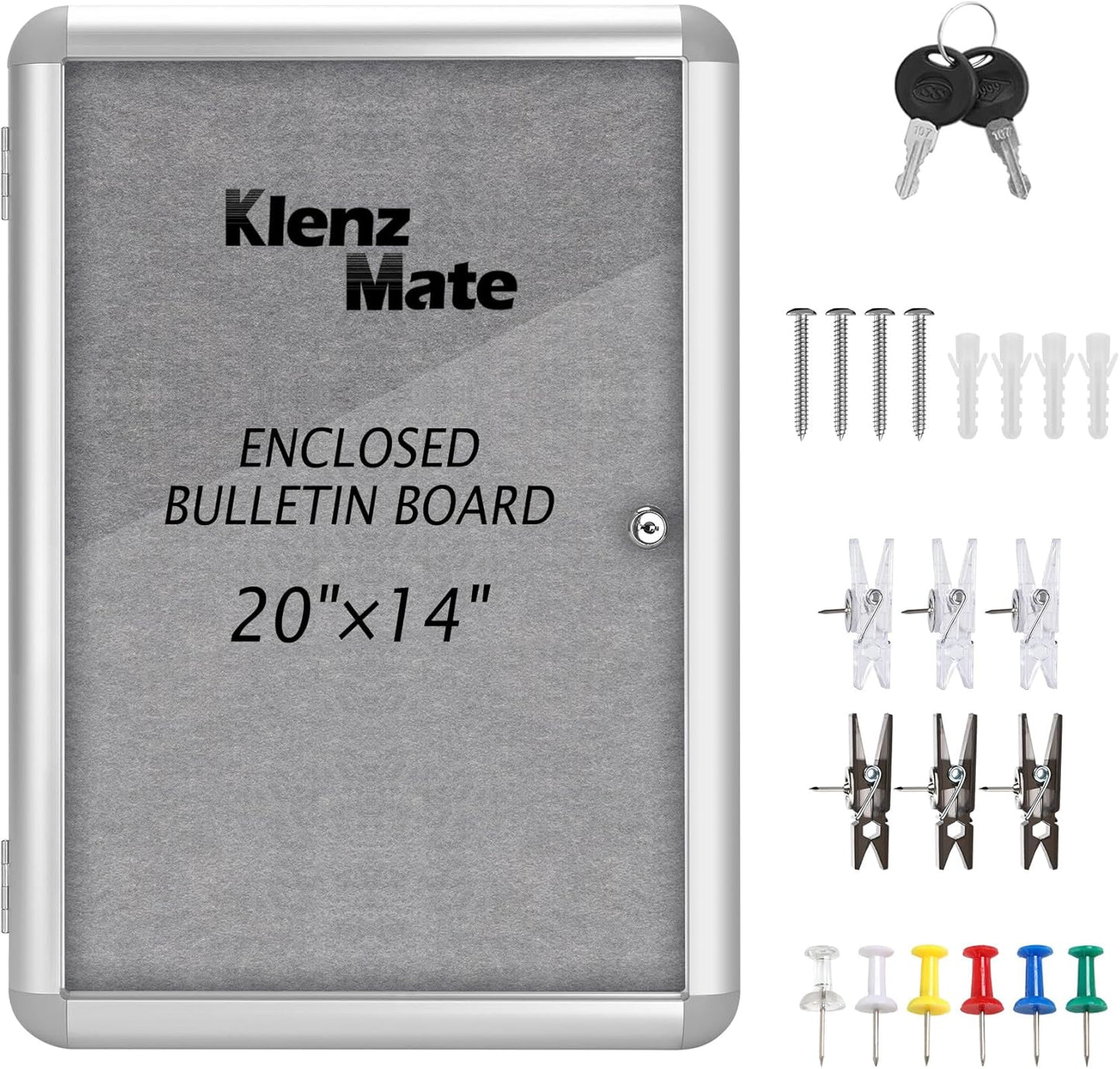 20"x14" Enclosed Bulletin Board Tamper-Proof Dispaly Case,Grey Fabric&Aluminium Frame,Shatter Resistant Lockable Bulletin Board with Clear Acrylic Door for School,Office,Mall,Community,Hospital,Church