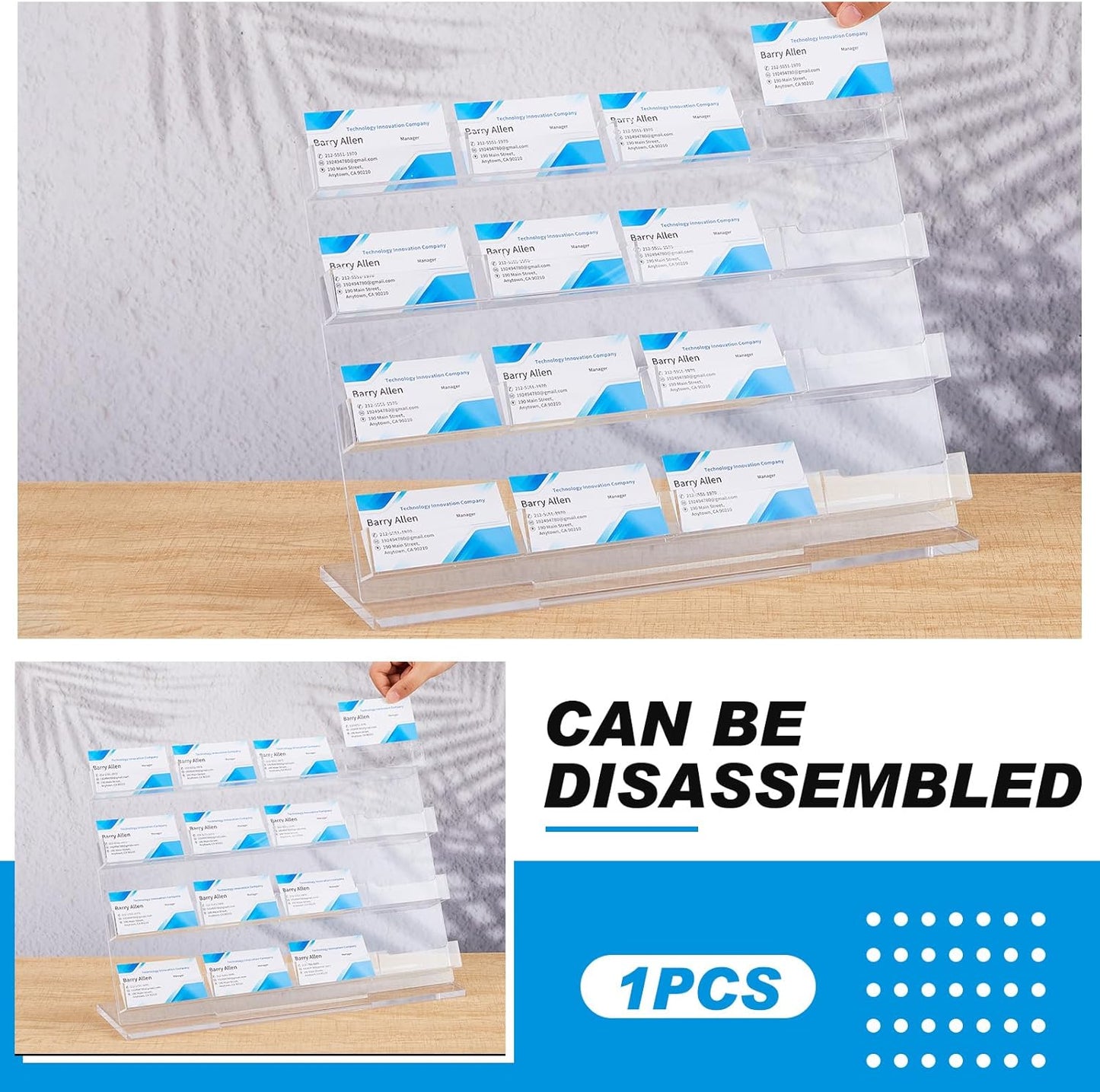Business Card Holder for Desk 16 Slots Freestanding Acrylic Business Card Holder Display Stand Multiple Organizer for Office Meeting Exhibition Home