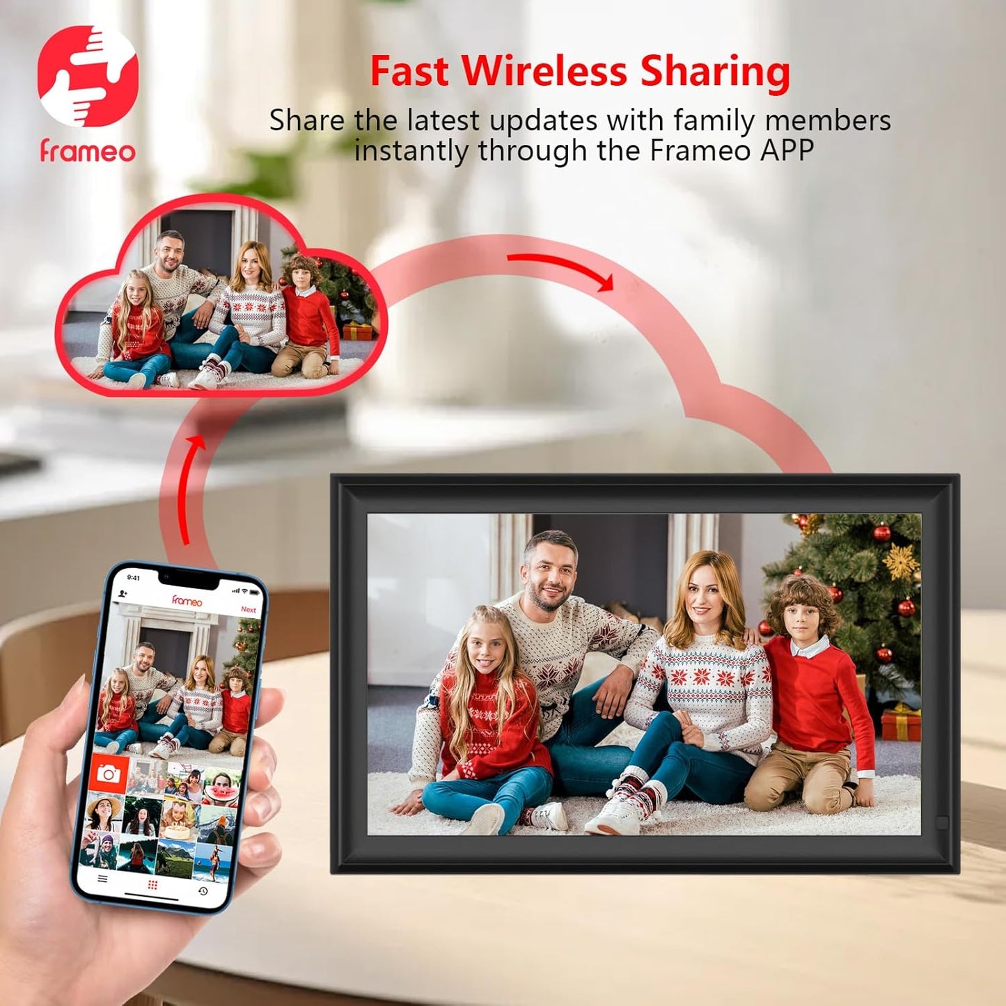 FRAMEO 15.6 inch Digital Picture Frame,Large WiFi Photo Frame 32GB,FHD IPS Touch Screen, Wall-Mounted,Share Photo/Video, Living Room Elderly Parents Birthday