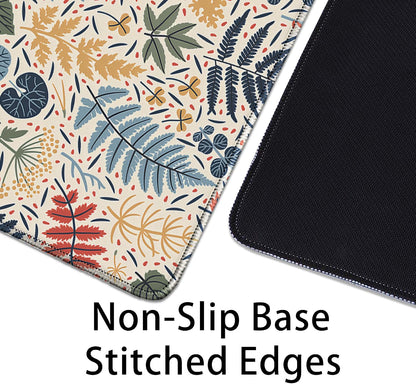 Bohemian Leaves Mouse Pad,Large Vintage Abstract Mousepad Desk Pad with Stitched Edges,Non-Slip Waterproof Rubber Base Mouse Mat for Office Computer Keyboard Laptop Home(27.5x11.8 in)