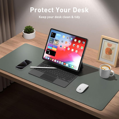 Aothia Leather Desk Protector, Mouse Mat, Non-Slip PU Leather Blotter, Laptop Desk Mat, Waterproof Writing Pad for Office and Home (Jungle Green, 36" x 17")