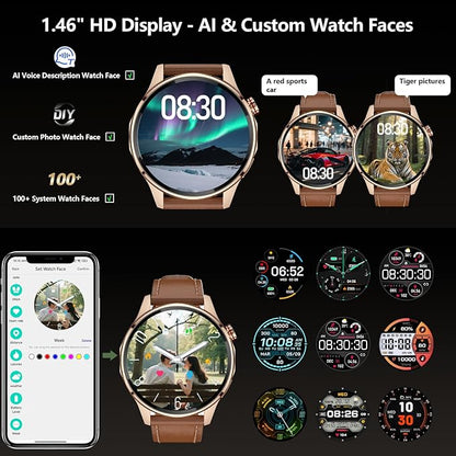 Smart Watch for Men Built-in GPS(Answer/Make Call/Text), 1.46" AI Smartwatch for Android Phones/iPhone, 100+ Sport Mode Fitness Tracker with Health/Sleep Monitor, Compass/Barometer/Altitude(2 Straps)