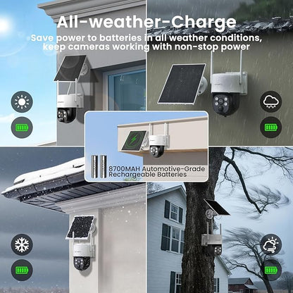 XMARTO 100% Wire-Free Solar PTZ Home Security Camera System Wireless, 8-Set 2K 4MP QHD CCTV Camera Kit with 4K 10CH Expandable WiFi NVR and Past 90-Day Video Storage, All-Weather Solar Charge