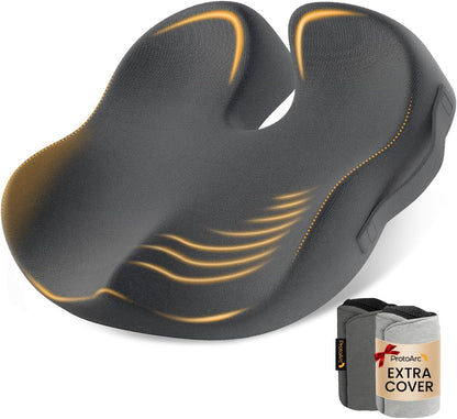 ProtoArc Extra Large Seat Cushions for Office Chairs, Ergonomic Memory Foam Seat Cushion for Home, Extra Cover, Car Seat Cushions for Driving, Pressure Relief Pad for Sciatica - Dark Gray