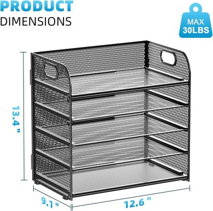 Marbrasse Desk Organizer - 5 Tier Paper Letter Tray, Mesh File Organizer with Handle for Office, School and Home