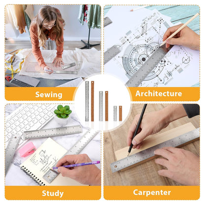 5Pcs Cork Backed Ruler Stainless Steel Ruler, 6/8/12/14/16 Inch Metal Ruler,Straight Edge Ruler Non-Slip Metal Rulers with Inch and Centimeters for Drawing Engineering(6 + 8 + 12 + 14 + 16 Inch)