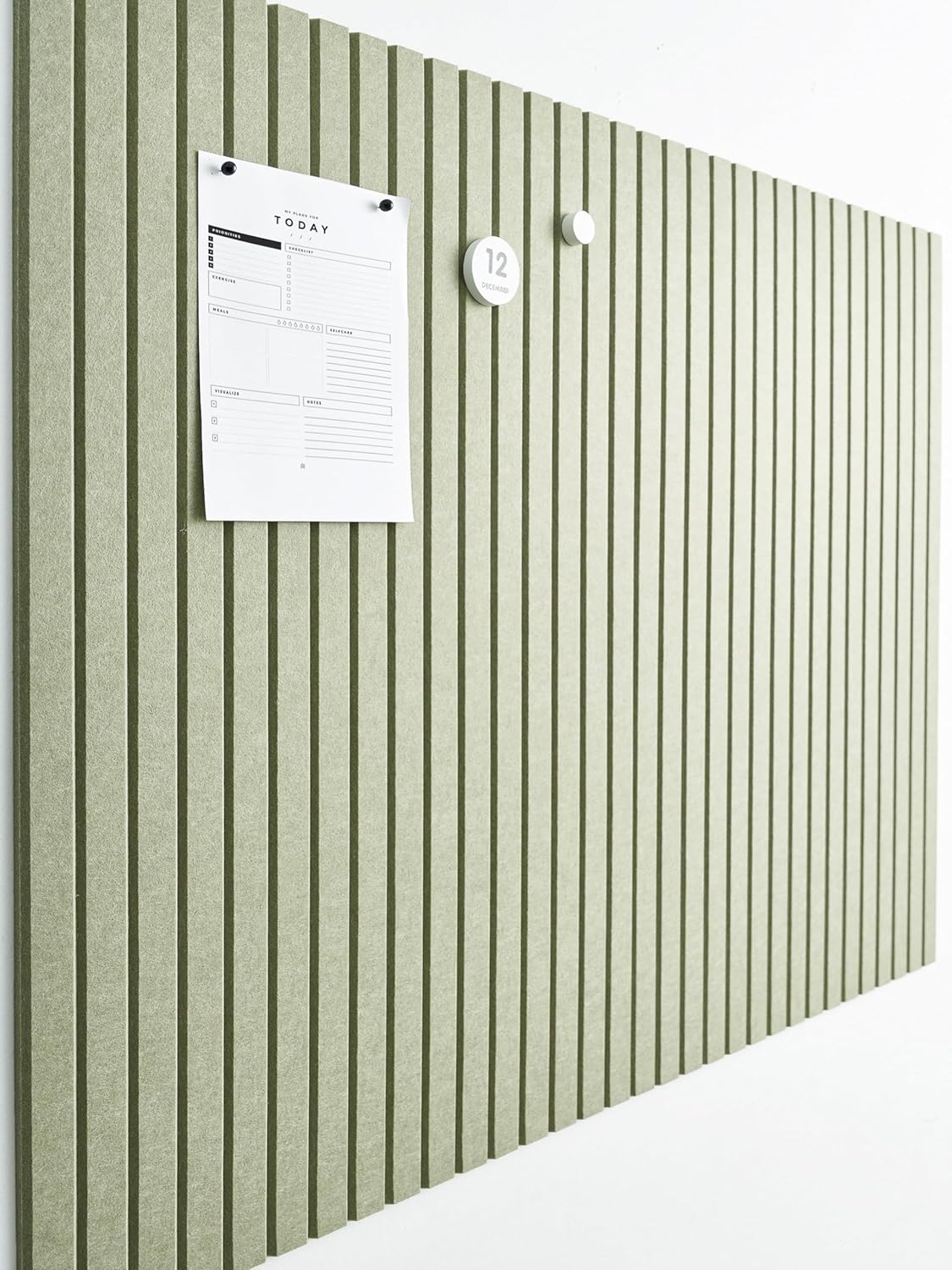 Large Cork Boards for Walls Black Felt Board Alternative - Slat Wall Paneling, Felt Bulletin Board Tiles for Office Decor, Push pin Board Office Wall Organizer -12-Pack (Sage)