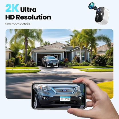 Techage Security Cameras Wireless Outdoor, 2K Battery Powered WiFi Cameras for Home Security with AI Motion Detection, Color Night Vision, 2-Way Talk, IP66 Waterproof, Cloud/SD Storage 4 Pack