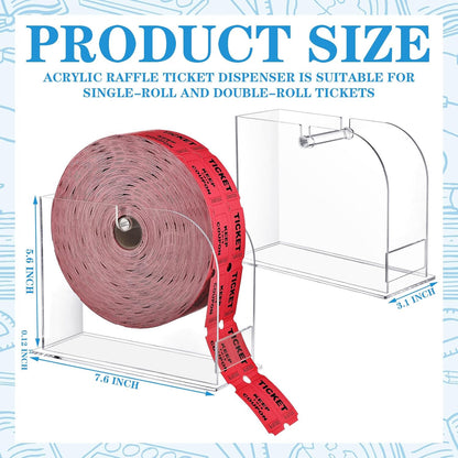 2 Pcs Acrylic Raffle Ticket Dispenser 5.6 x 7.6 x 3.1 Inch Raffle Ticket Holder Stand Dispenser Puller Machine for Single Roll and Double Roll Tickets
