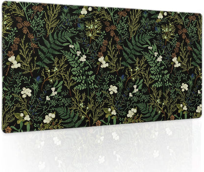 Black Aesthetic Vintage Botanical Gaming Mouse Pad Large XL Cute Forest Green Plant Nature Floral Extended Large Big Mousepad Non-Slip Stitched Edge Long Mat for Desk Computer,24x14 Inch,60x35 CM